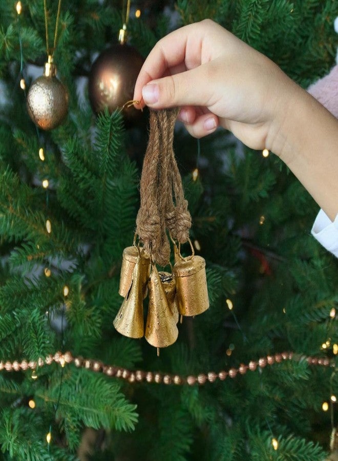 Mie Creations Set of 20 Rustic Vintage Tin Bells, Handmade Christmas Bells on Jute Rope, Decorative Christmas Tree Ornaments, 2inch Jingle Bells for Crafts, Metal Hanging Wreath Cowbells- Antique Gold - Image 4